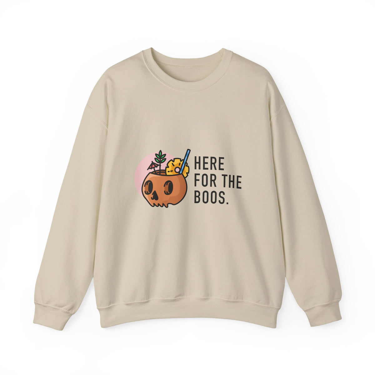Halloween Sweatshirt — "Here for the Boos" Cute Pumpkin Skull Graphic