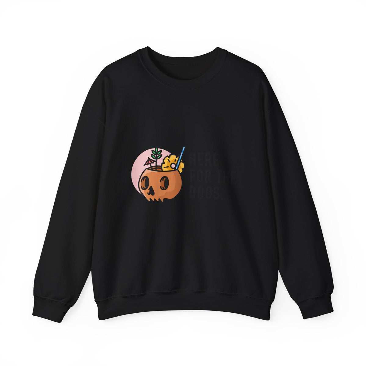 Halloween Sweatshirt — "Here for the Boos" Cute Pumpkin Skull Graphic