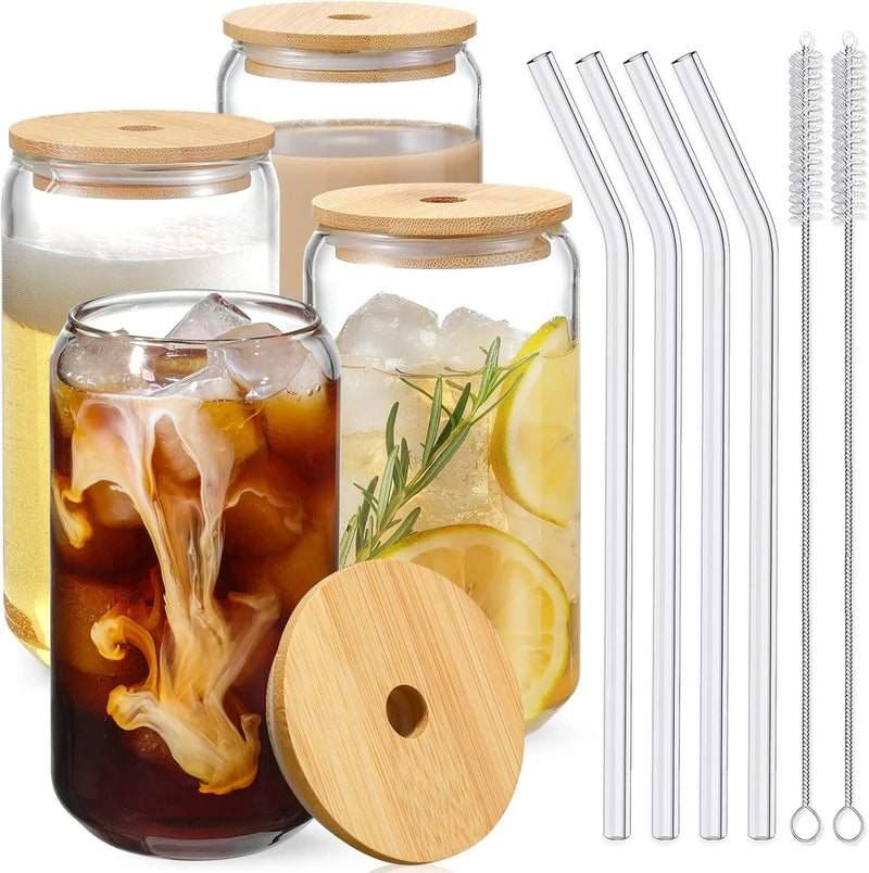 Glass Cups with Bamboo Lids