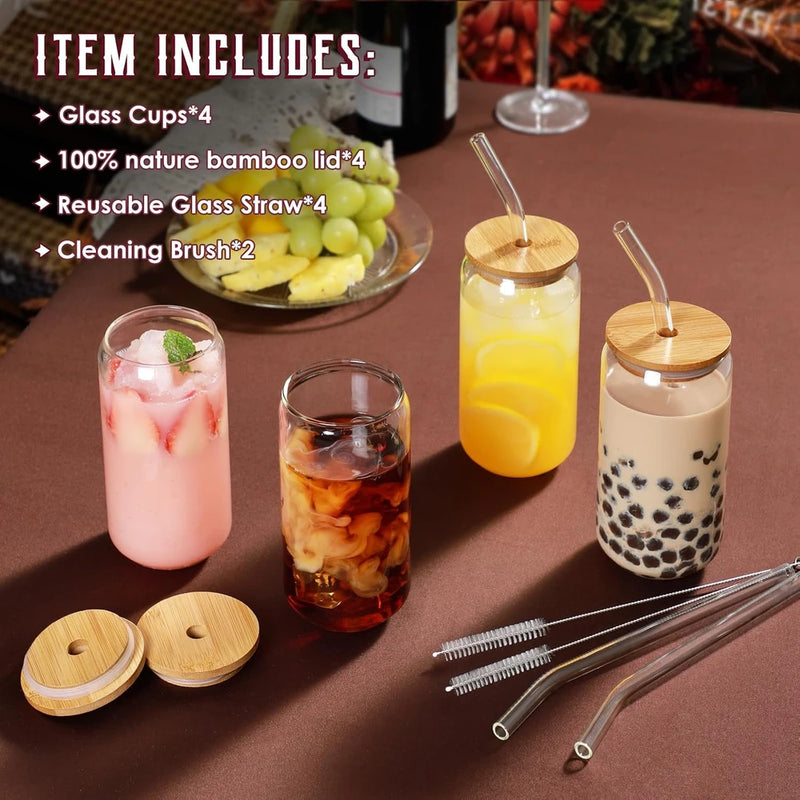 Glass Cups with Bamboo Lids