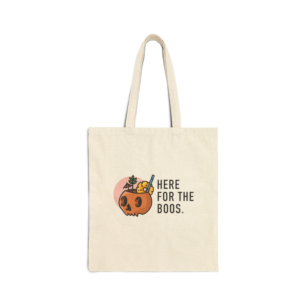 Halloween Pumpkin Tote - "Here For The Boos" Cotton Canvas Bag