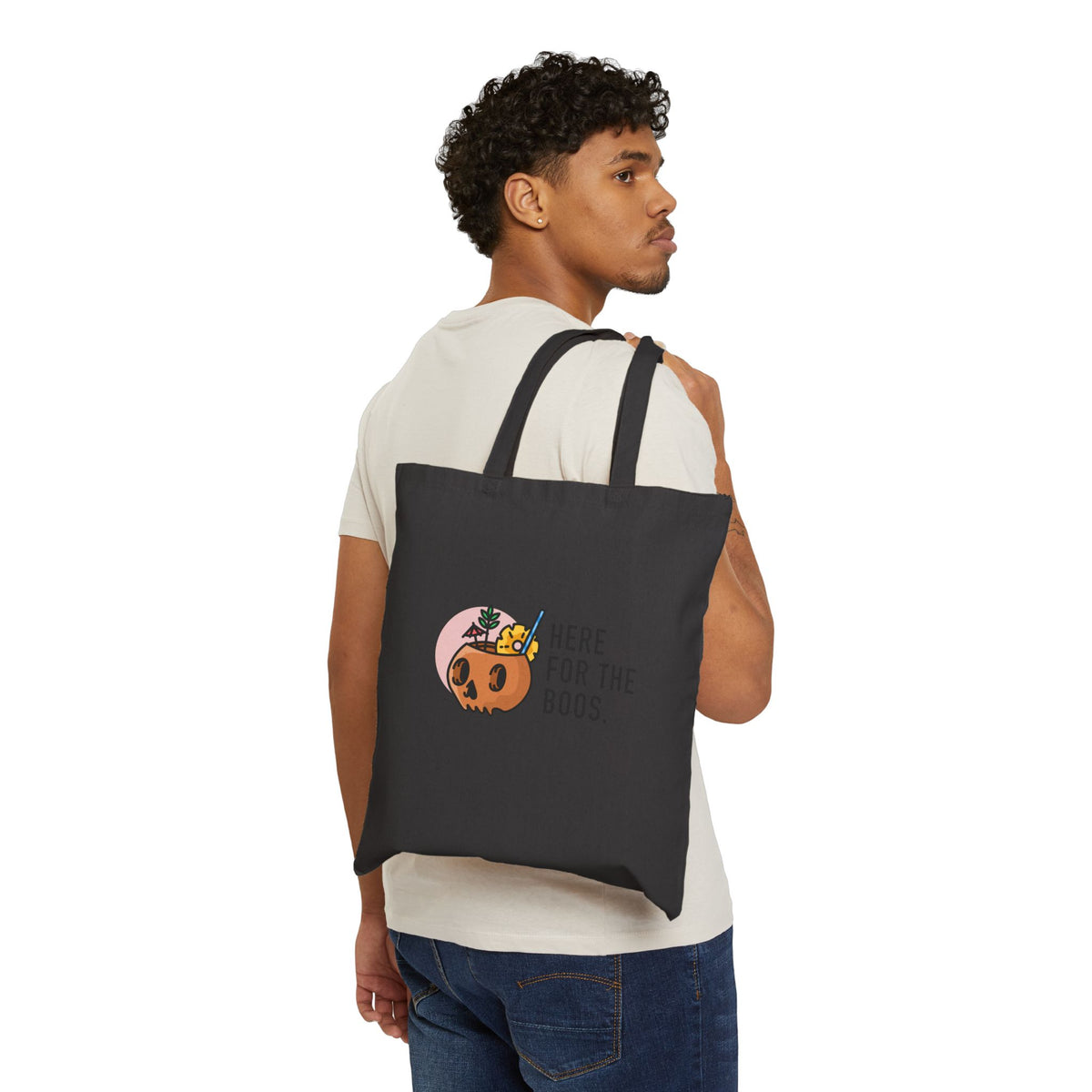 Halloween Pumpkin Tote - "Here For The Boos" Cotton Canvas Bag