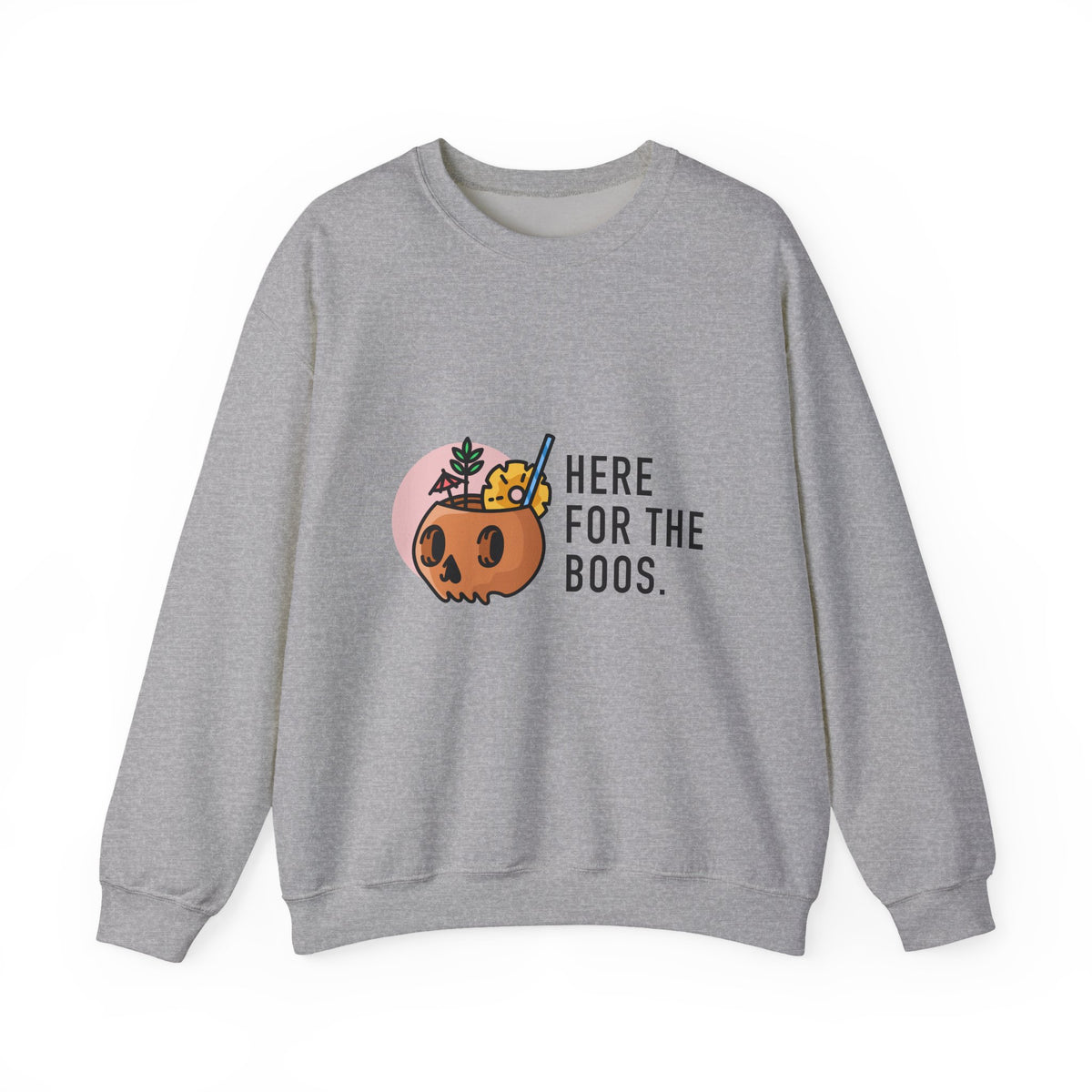 Halloween Sweatshirt — "Here for the Boos" Cute Pumpkin Skull Graphic