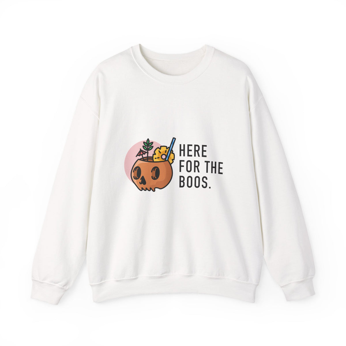 Halloween Sweatshirt — "Here for the Boos" Cute Pumpkin Skull Graphic